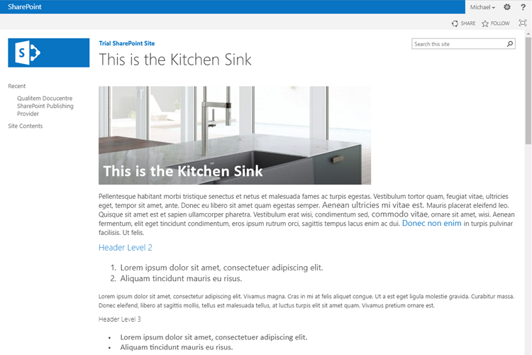 Live Publish published document